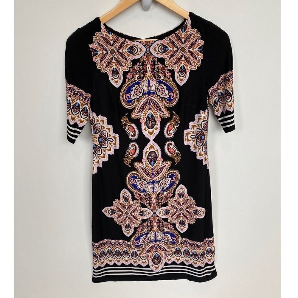 Eliza J Black Floral Pattern Polyester Dress